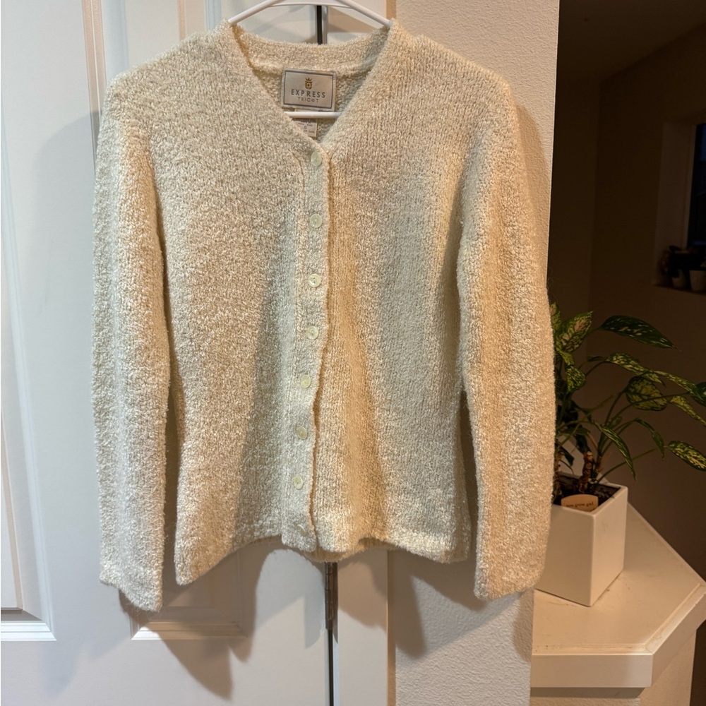 Express Tricot Vintage Cream Button-Up Cardigan